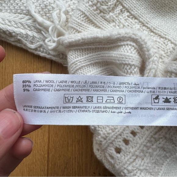 TWIN-SET MILANO KNITTED WOOL SWEATER WITH "V" NECKLINE FRINGE HEM CREAM- L - Picture 8 of 15